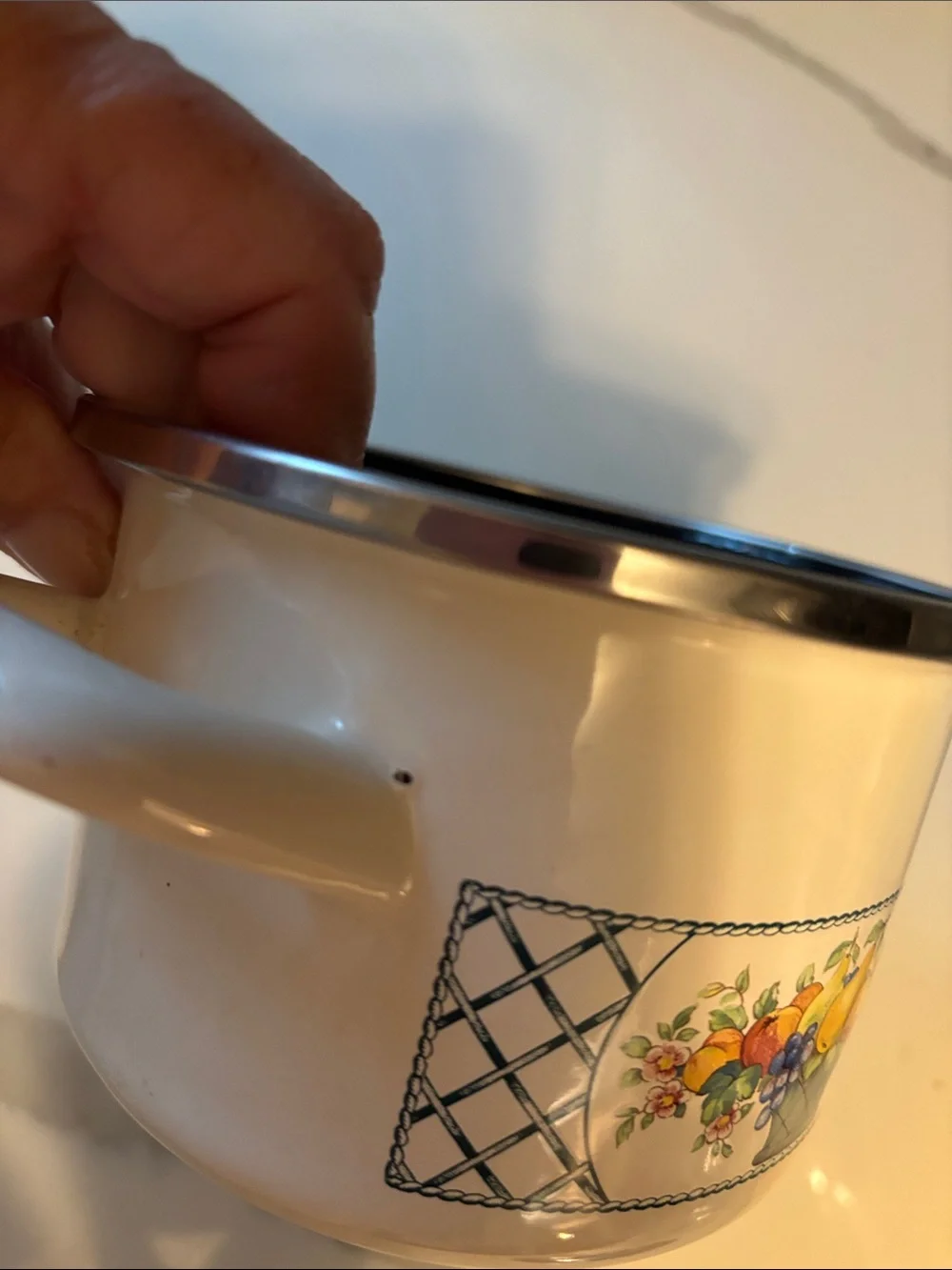Vintage Villery & Boch basket enamel pot with lid, Germany